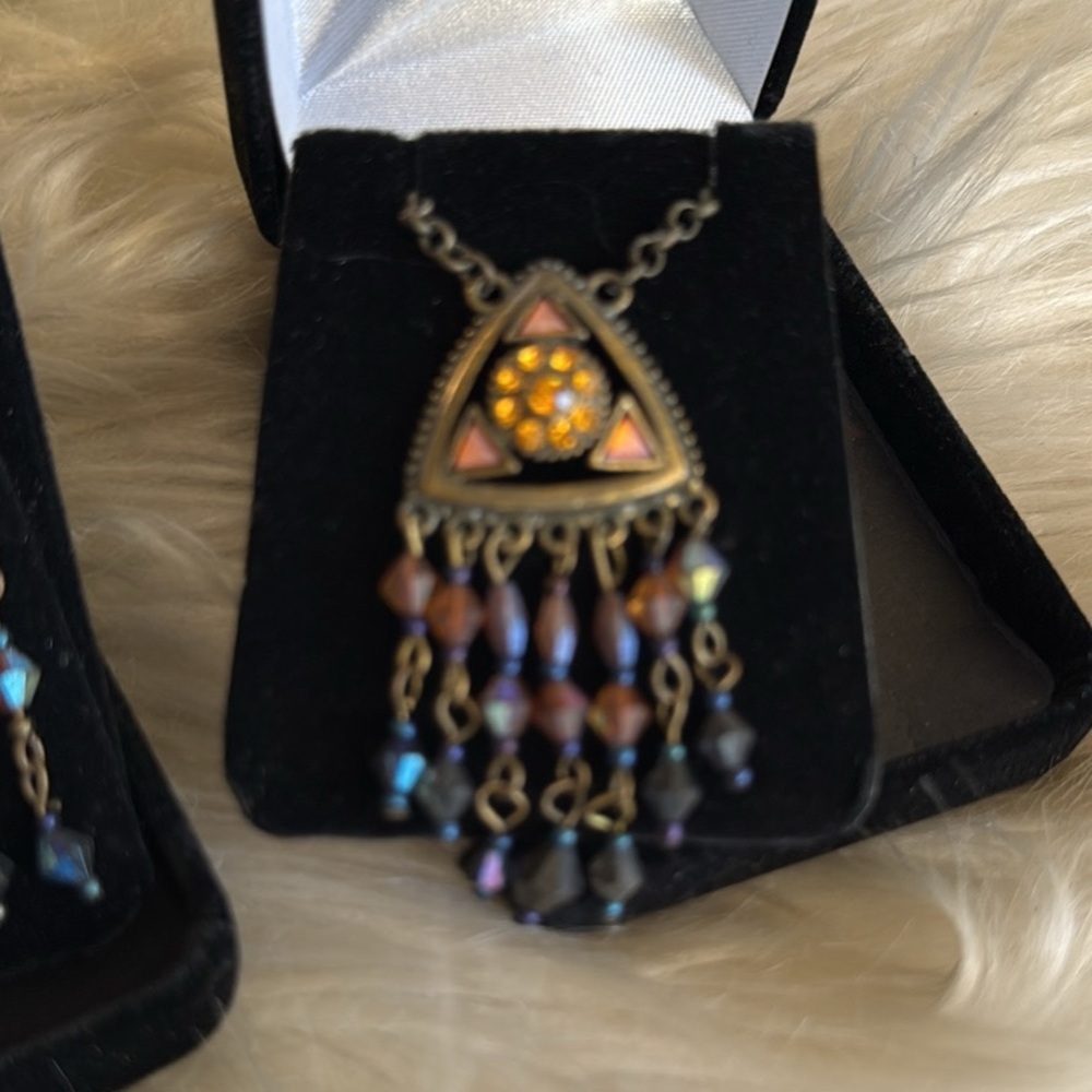 Necklace Earring Set Bronze Egyptian Style Gold  Swarovski Crystal Embellished - Picture 4 of 7